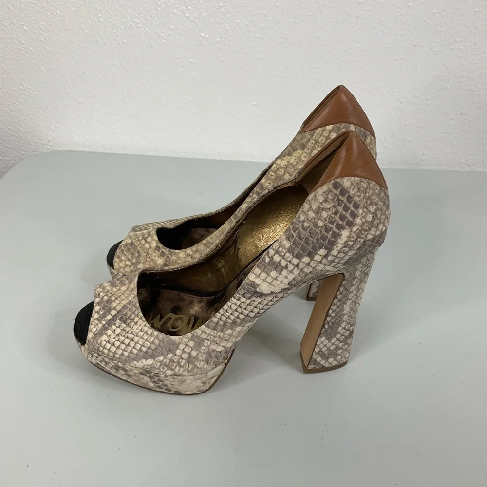 Sam‎ Edelman Tacoma Snakeskin Open Toe Platform Heels Size 7.5